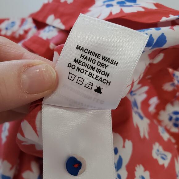 Ann Mashburn Shirt Womens Small Red Blue White Floral Print Popover Long Sleeve - Picture 8 of 9